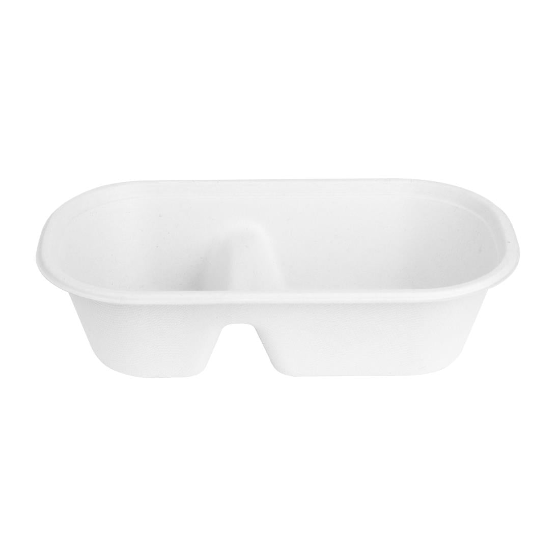 Fiesta Composteerbare Bagasse Ovale 2-Vak Container 900ml (Pak Van 100)