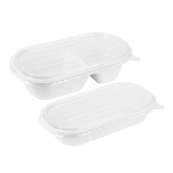 Fiesta Composteerbare Bagasse Ovale 2-Vak Container 900ml (Pak Van 100)