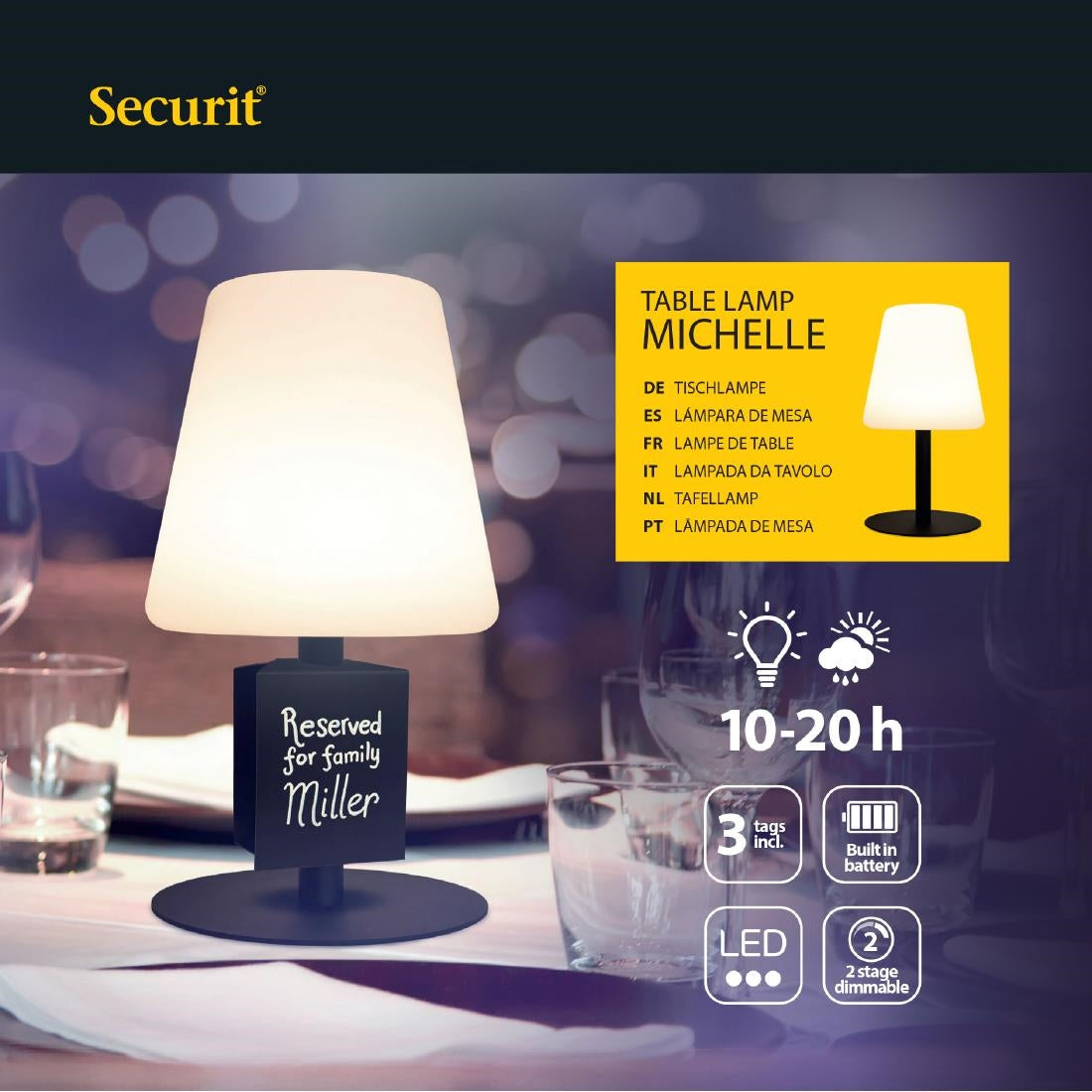 Securit Zwarte Tafellamp Michelle Incl 3 Bevestigbare Krijtbordlabels