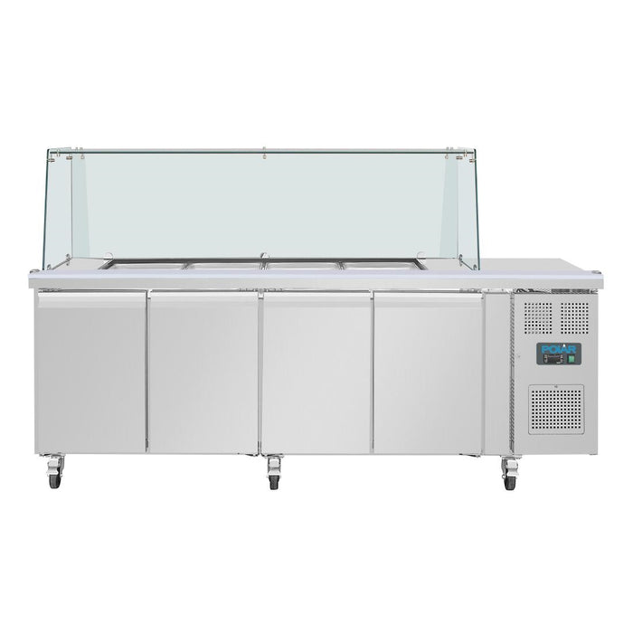 Polar U-serie vierdeurs saladette met vierkant kuchscherm