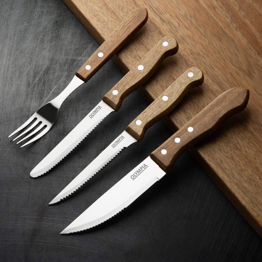 Olympia Jumbo steakmes met houten heft 25cm