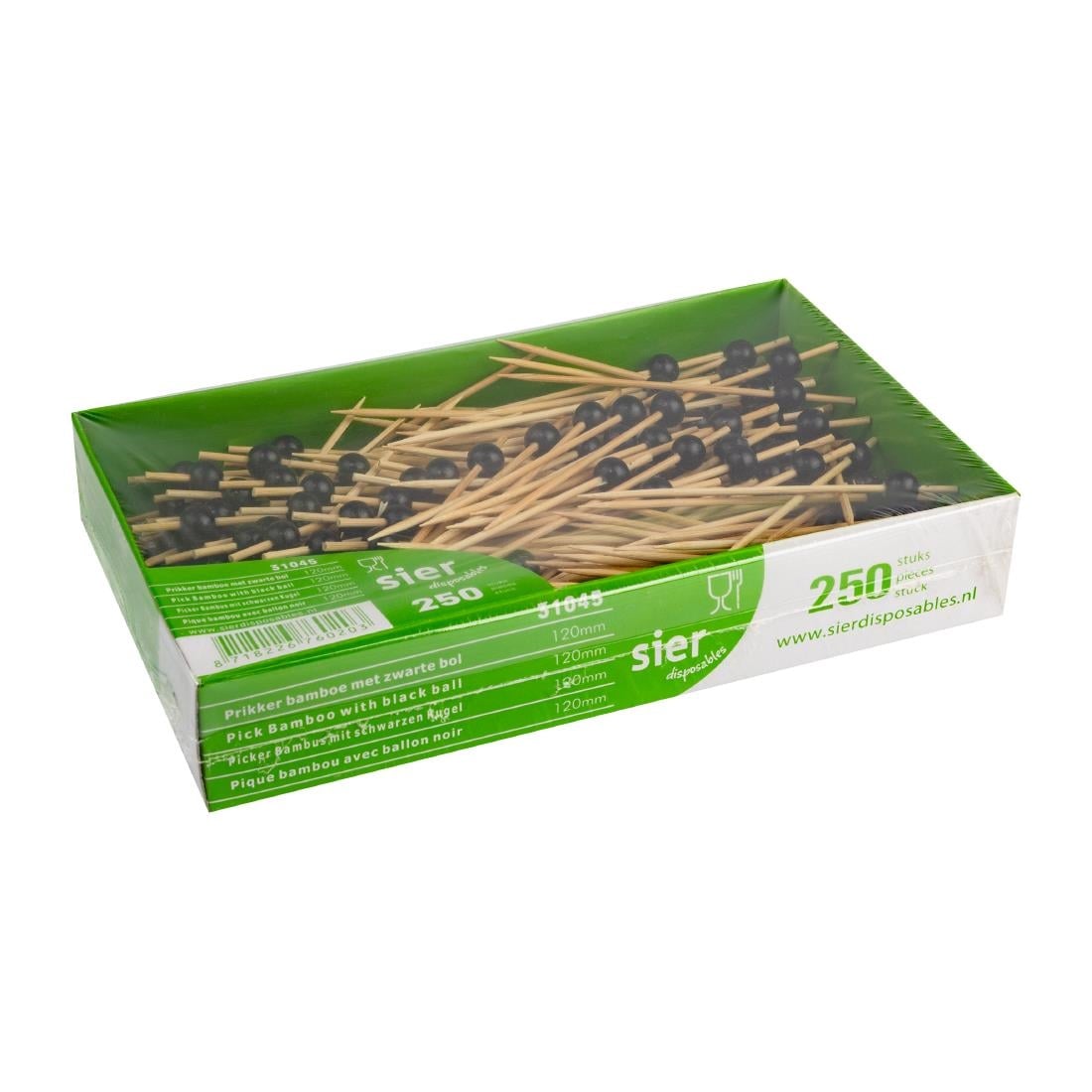 Sier Disposables Bamboeprikker met Zwarte Bal 120 mm (doos van 250 stuks)