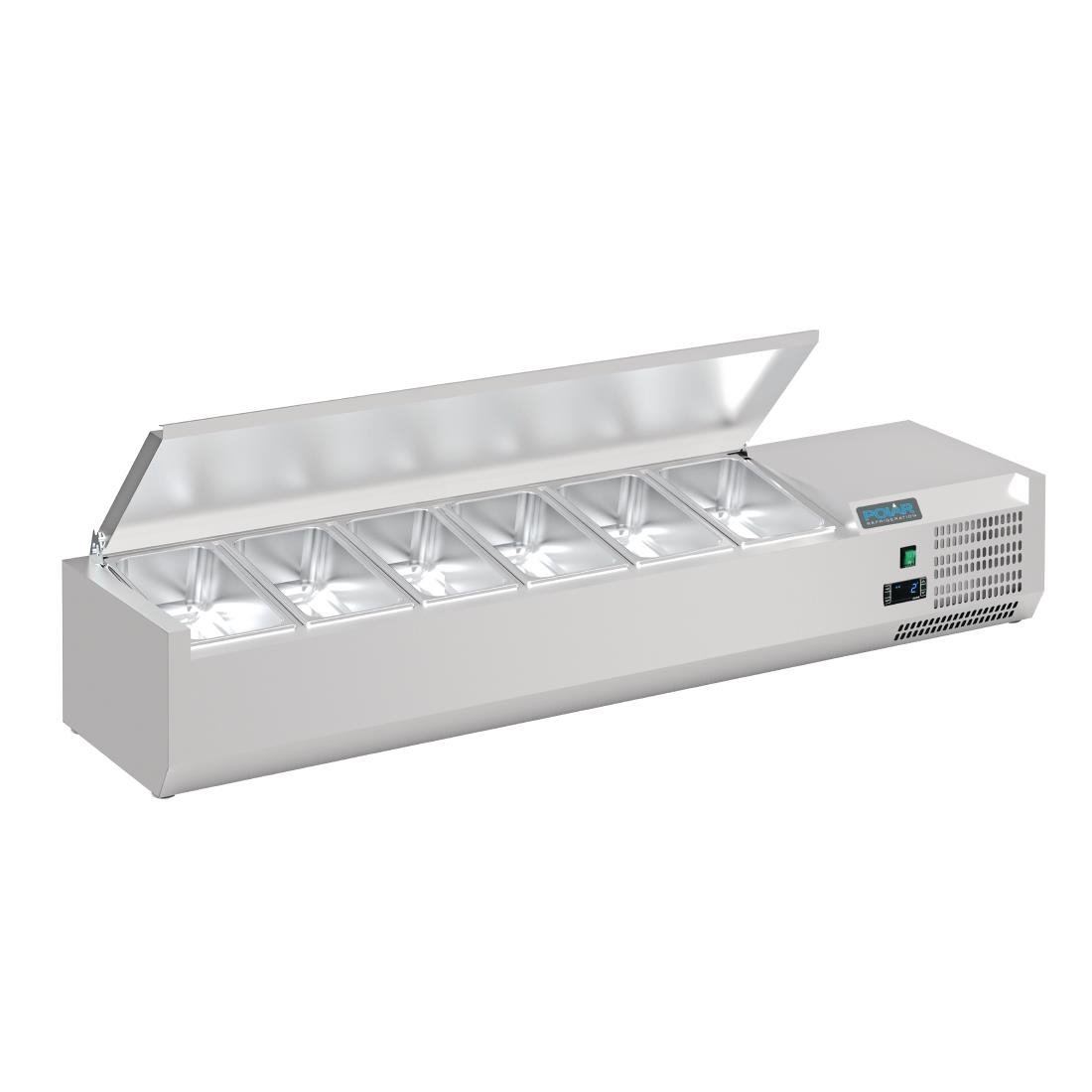 Polar G-serie opzetkoelvitrine met deksel 6x GN 1/4