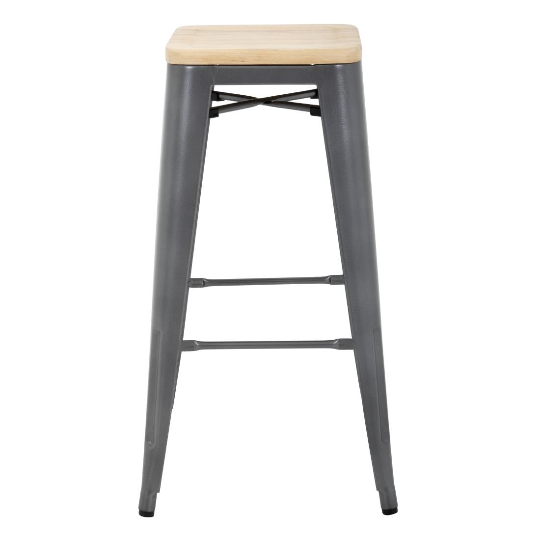 Bolero Bistro stalen barkruk met houten zitting - grijs (4 stuks)