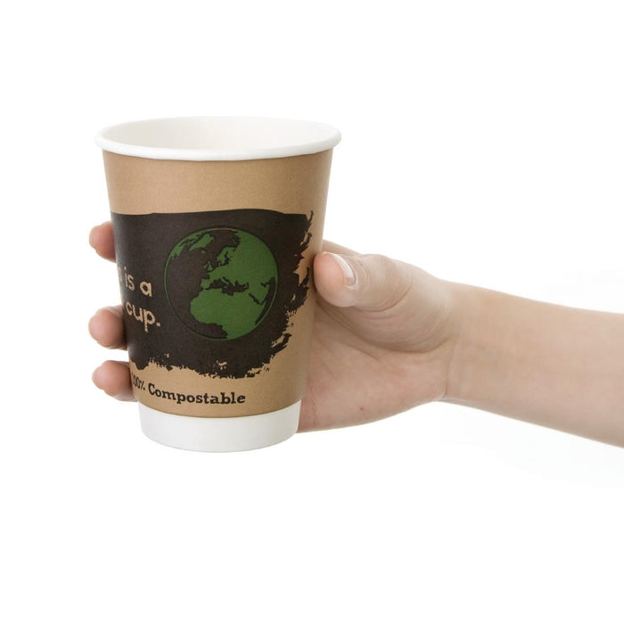 Pak van 500 Fiesta Compostable composteerbare dubbelwandige koffiebekers 35,5cl (500 stuks)