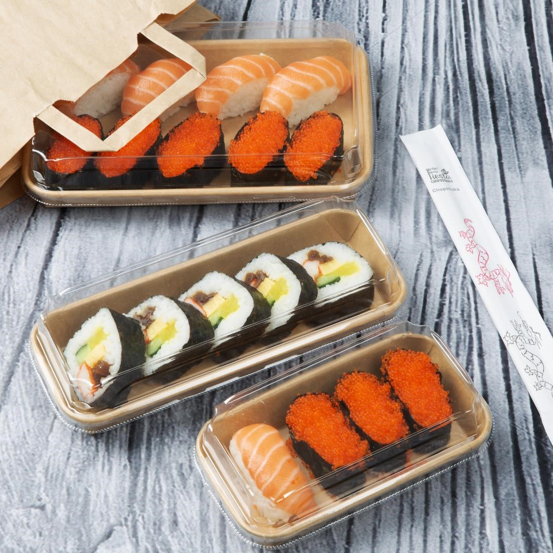 Fiesta Recycleerbare Pet Dekselen Voor No. 7 Sushi Schalen (Pak Van 300)