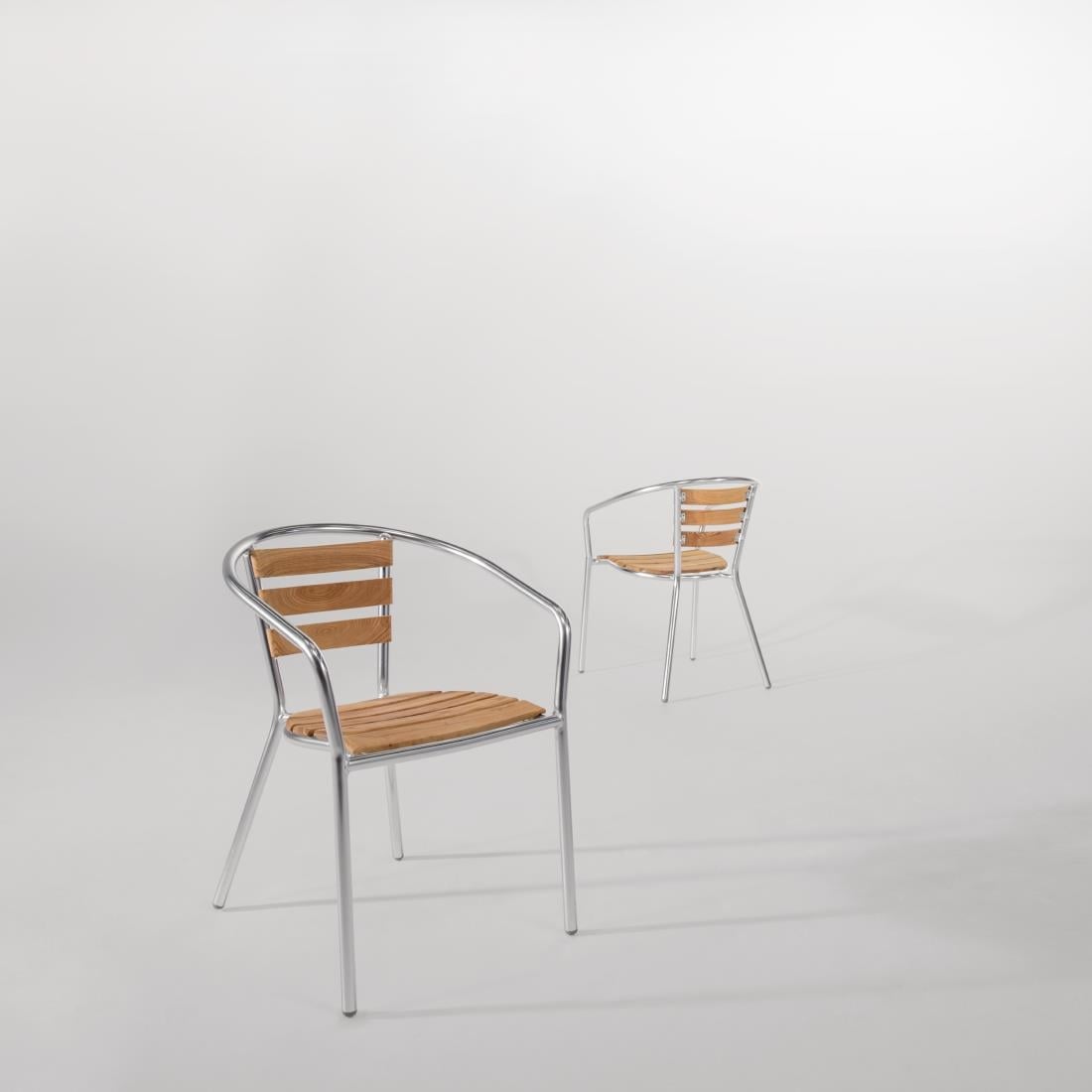 Bolero aluminium en essenhouten stoelen met armleuning (4 stuks)