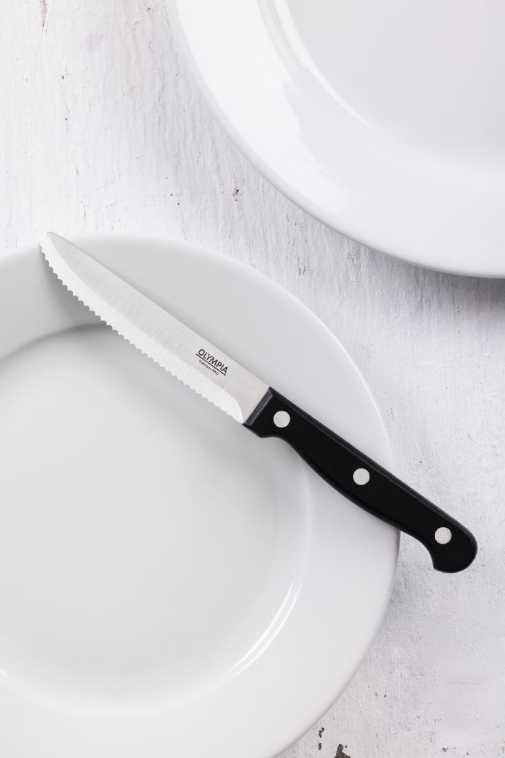 Olympia steakmessen met ronde punt zwart (12 stuks)