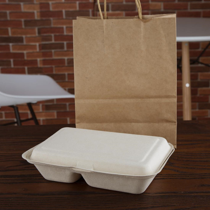 Fiesta Compostable composteerbare bagasse voedseldozen 2 compartimenten natuurlijke kleur 253mm (200 stuks)