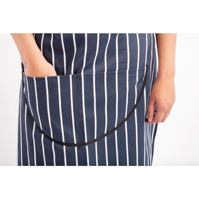 Whites halterschort blauw-wit gestreept met zak