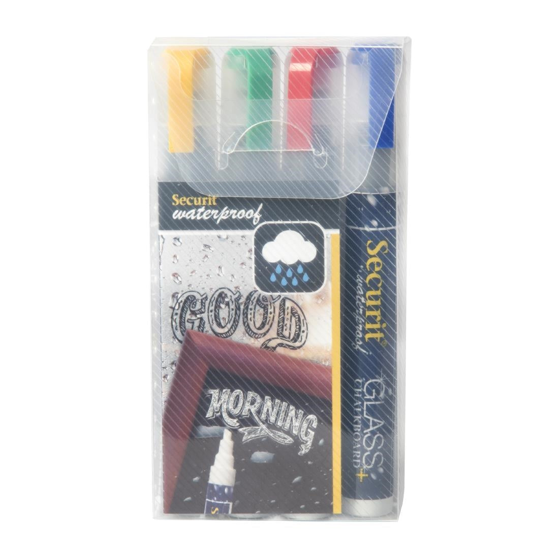 Securit Waterproof krijtstift (Glas+Krijtbord) in rood, groen, geel, blauw met 2-6mm punt (doos 4)