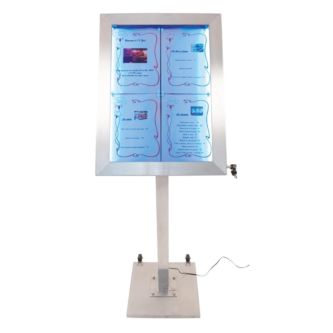 Securit RVS Gekleurd LED 4XA4 display met paal en voet