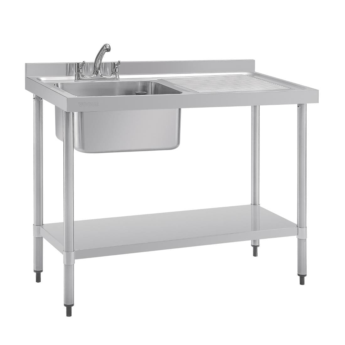 Vogue RVS spoeltafel enkele spoelbak afdruiprek rechts 120x60cm