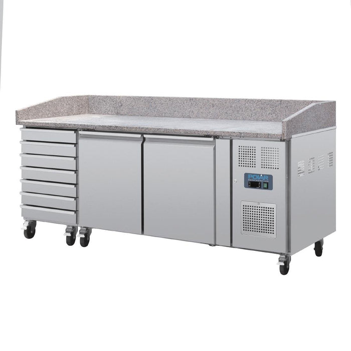 Polar U-Serie Dubbele Deur Pizzacounter met Granieten Blad en Deegladen 290Ltr