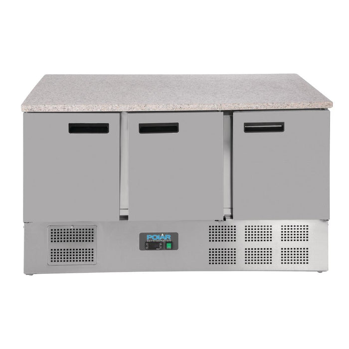 Polar G-serie 3-deurs koelwerkbank met marmeren werkblad 368L