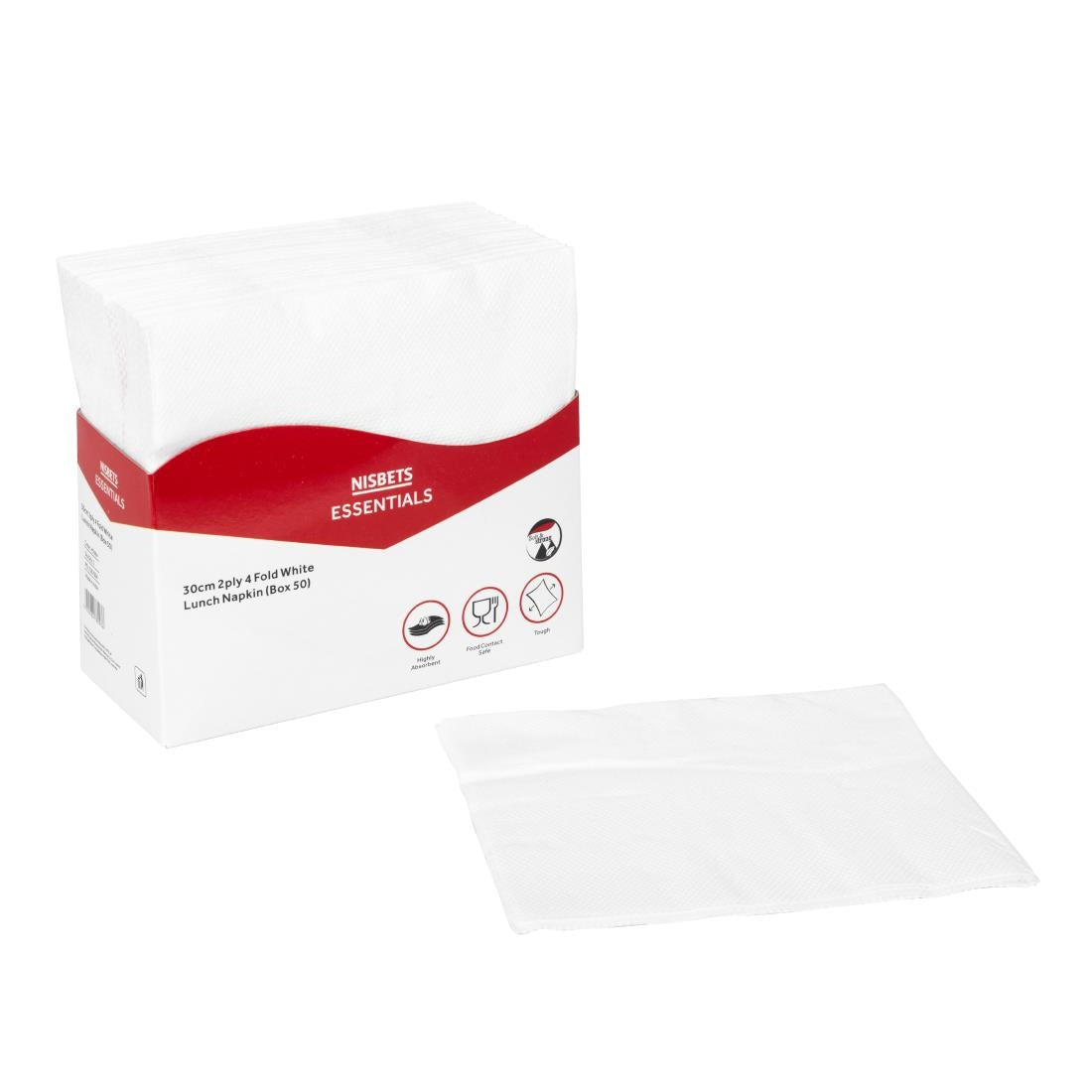 Nisbets Essentials 2-Laags 4-Voudige Witte Lunchservetten (Pak Van 50)