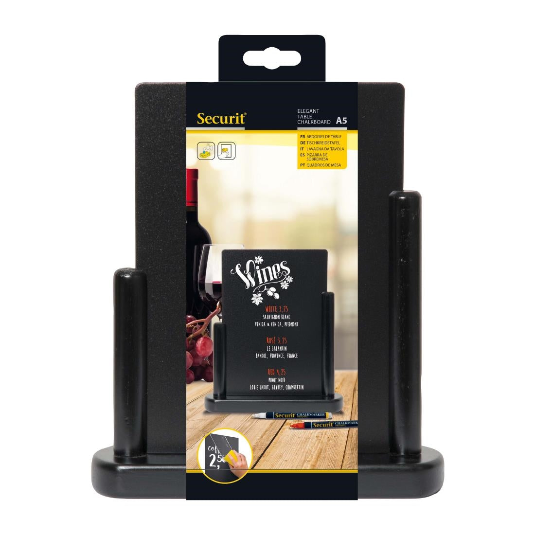 Securit Elegant medium houten tafelkrijtbord met zwarte lakafwerking