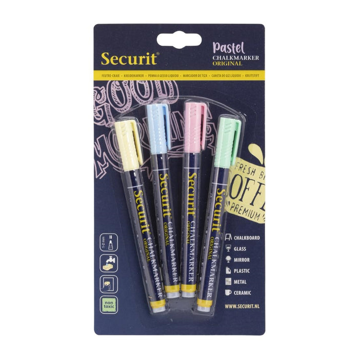 Securit Liquid pastel krijtstift met 1-2mm Penpunt in groen, blauw, geel, lila (doos 4)