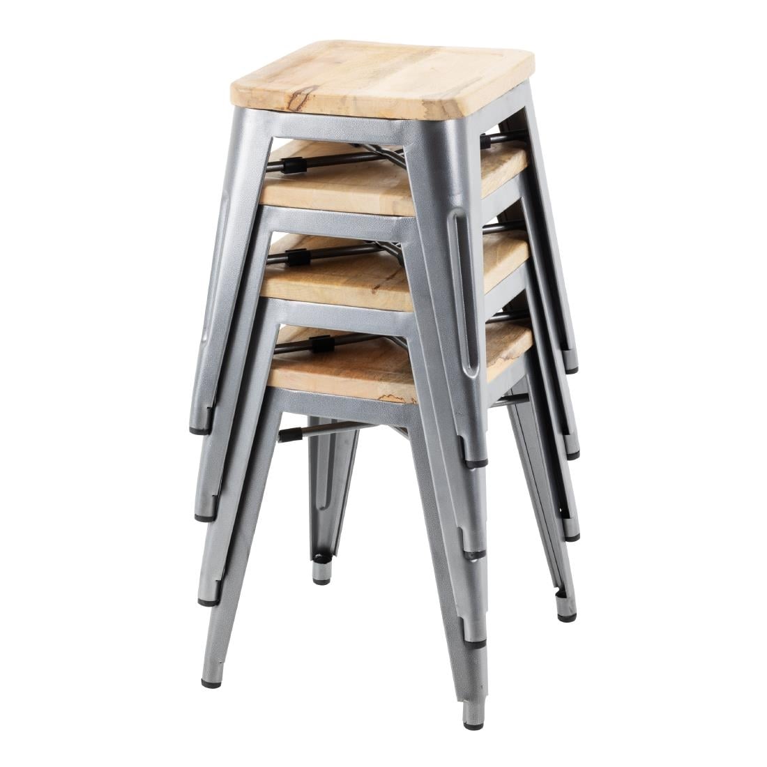 Bolero Bistro stalen kruk met houten zitting - grijs (4 stuks)
