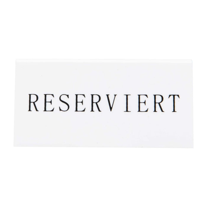 Securit Reserveringstafelstandaards met Duits: 'Reserviert' Witte acryl standaarden met zwart lettertype (box 5)