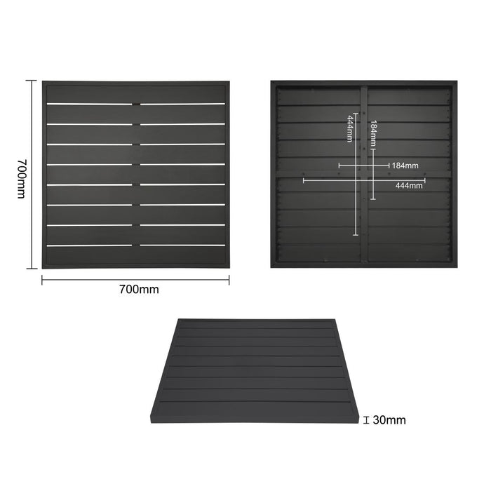 Bolero aluminium tafelblad vierkant zwart 700mm