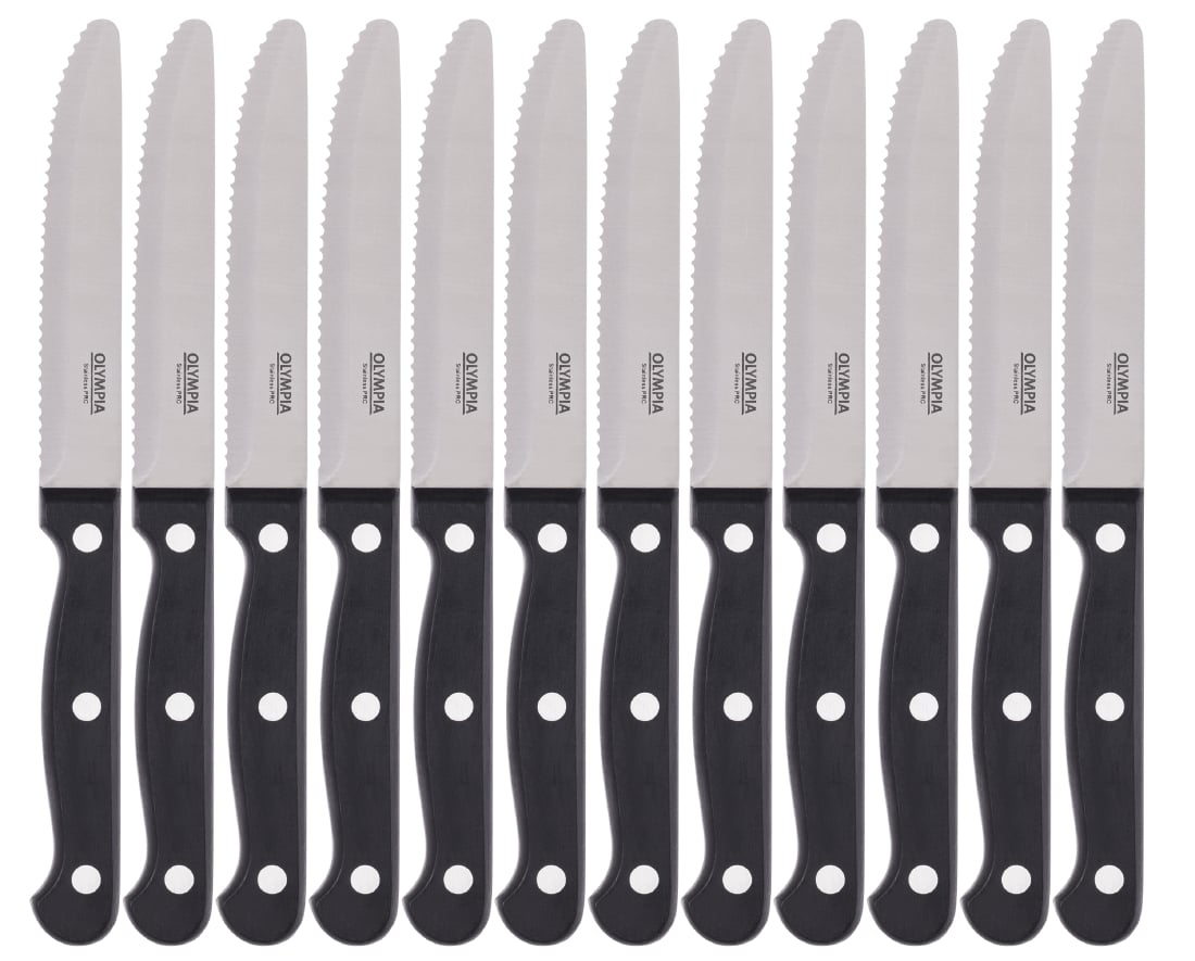 Olympia steakmessen met ronde punt zwart (12 stuks)