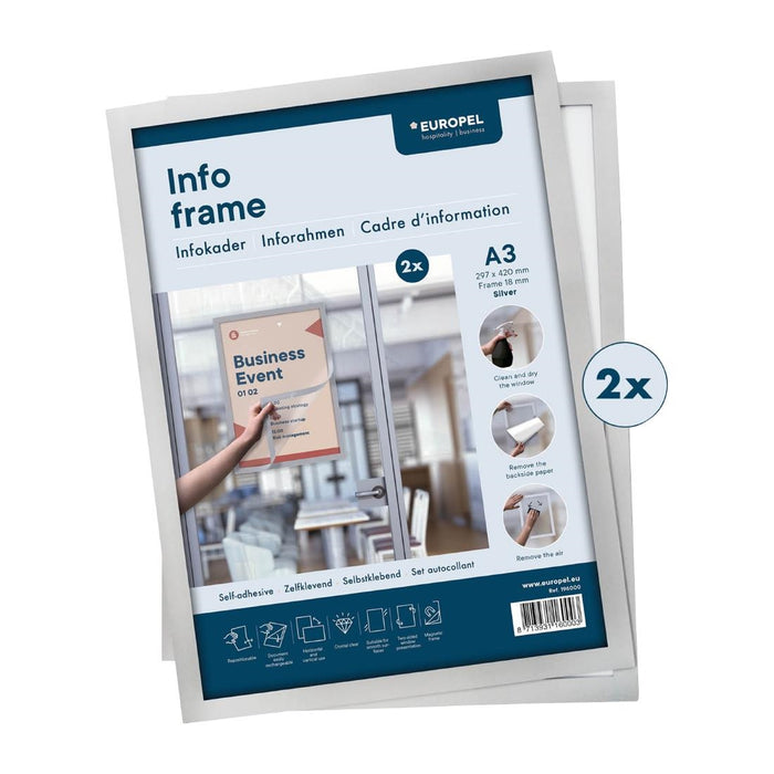 Europel Infolijst / Zelfklevende Set 2 Stuks A3 Zilver