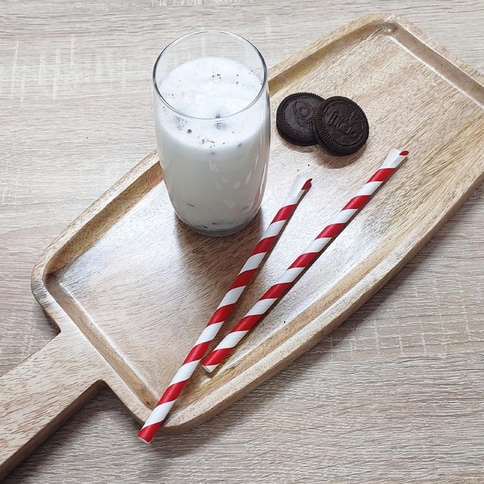 Fiesta Composteerbare Papieren Lepelrietje Rood & Wit Gestreept 210x8mm (Pak Van 250)