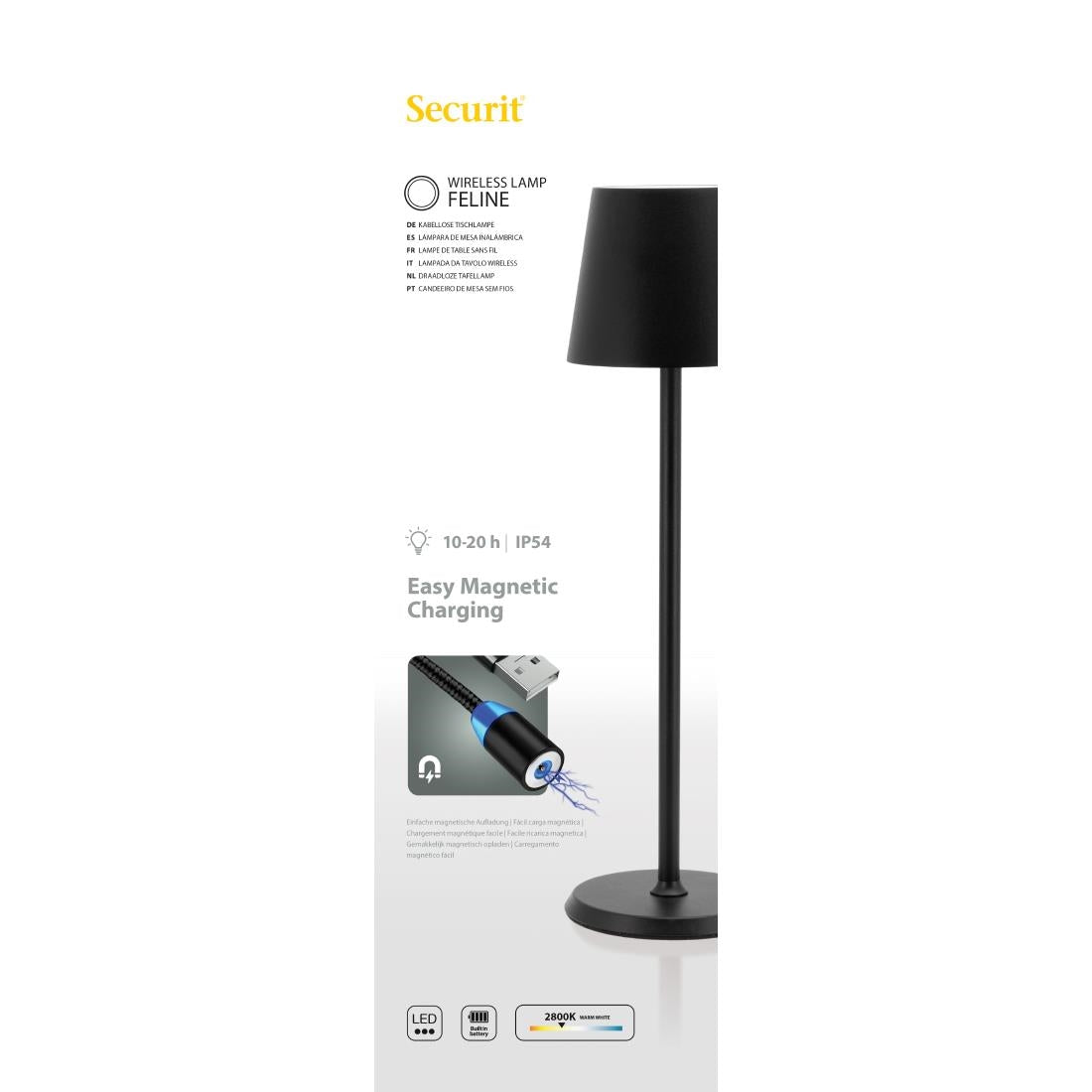 Securit Zwarte Dimbare Led Tafellamp Feline Incl Magnetische Oplaadkabel