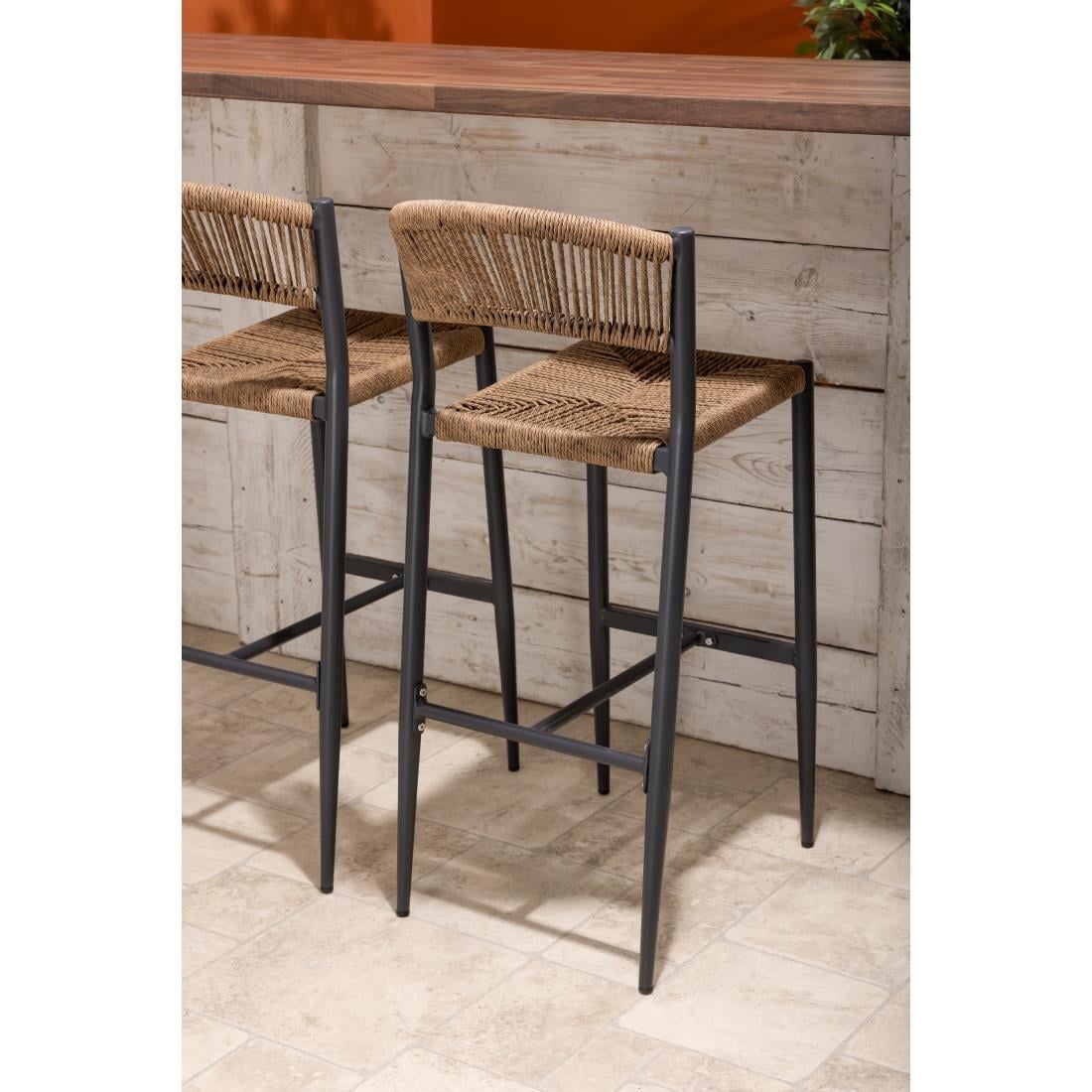 Bolero Eden PE gevlochten rattan outdoor barkrukken naturel (2stuks)