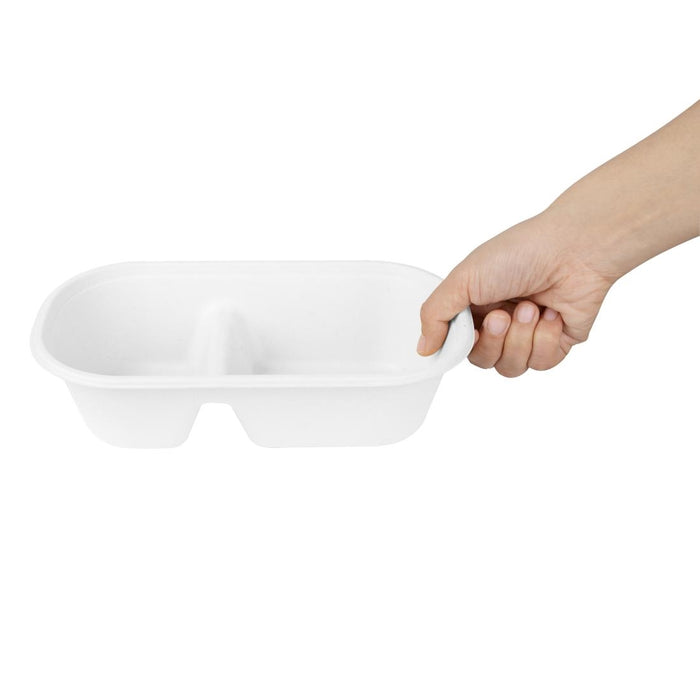 Fiesta Composteerbare Bagasse Ovale 2-Vak Container 900ml (Pak Van 100)