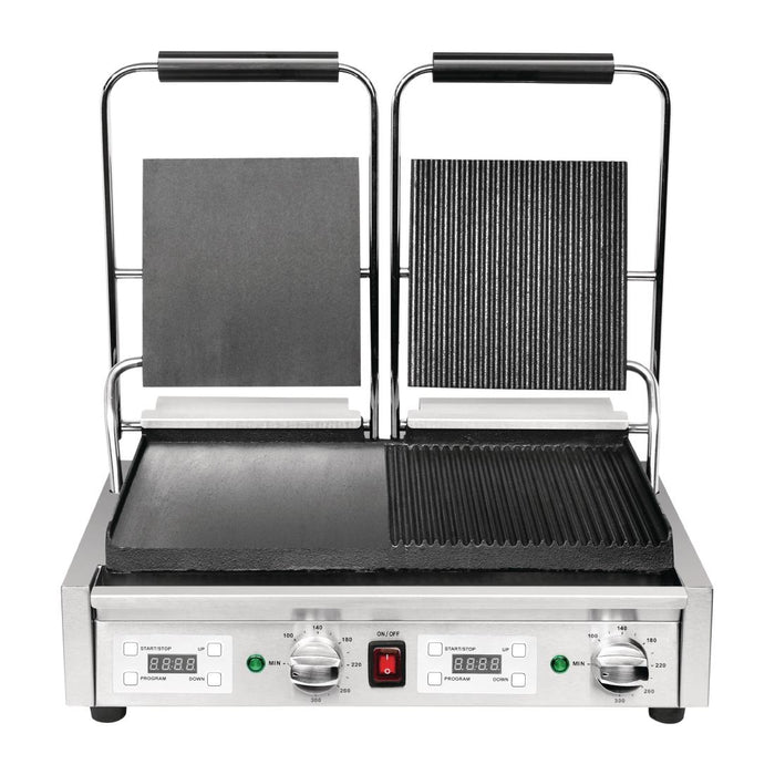 Buffalo dubbele halve geribbelde contactgrill