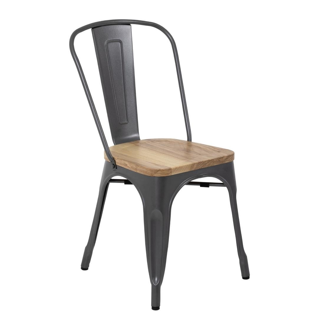 Bolero Bistro stalen stoelen met houten zitting grijs (4 stuks)