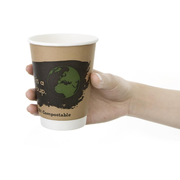 Pak van 500 Fiesta Compostable composteerbare dubbelwandige koffiebekers 35,5cl (500 stuks)