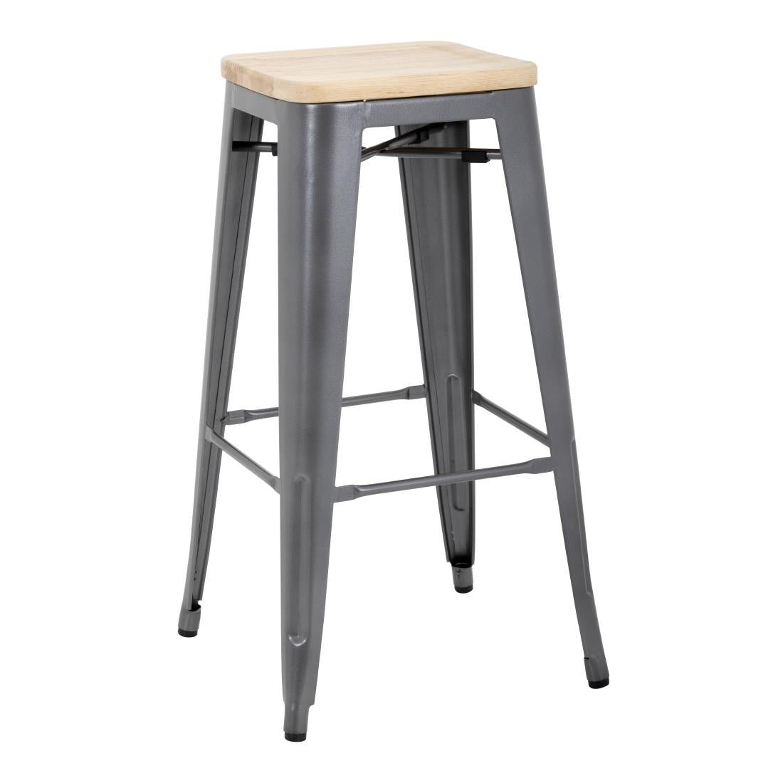 Bolero Bistro stalen barkruk met houten zitting - grijs (4 stuks)