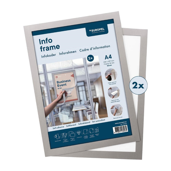 Europel Info Frame / Zelfklevende Set 2 Stuks A4 Zilver