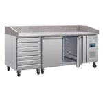 Polar U-Serie Dubbele Deur Pizzacounter met Granieten Blad en Deegladen 290Ltr