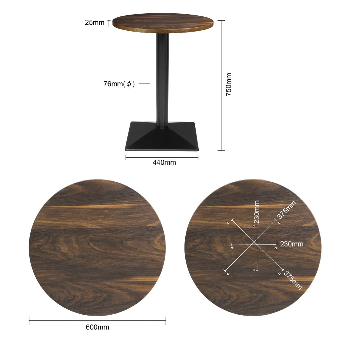 Bolero Complete Tafel Rond Donker Hout Effect 600mm
