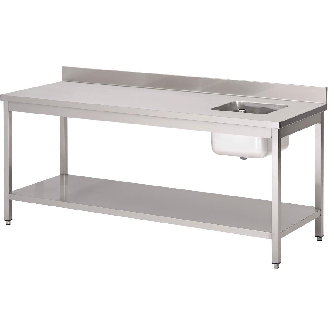 Gastro M RVS werktafel met spoelbak rechts en achteropstand 85x200x70cm
