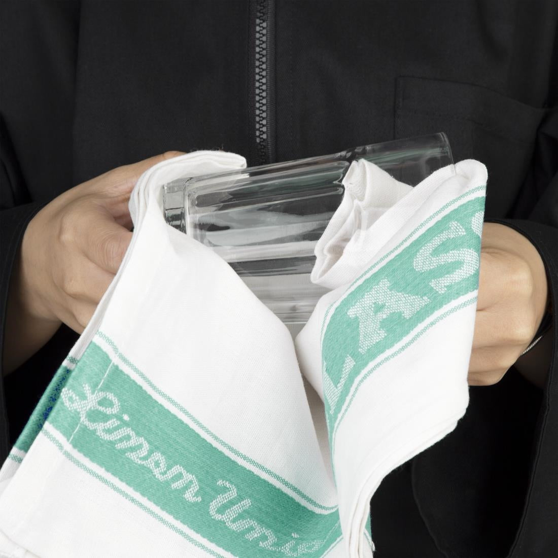 Vogue halflinnen glazendoek/poleerdoek groen 76 x 51cm