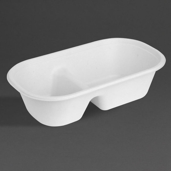 Fiesta Composteerbare Bagasse Ovale 2-Vak Container 900ml (Pak Van 100)