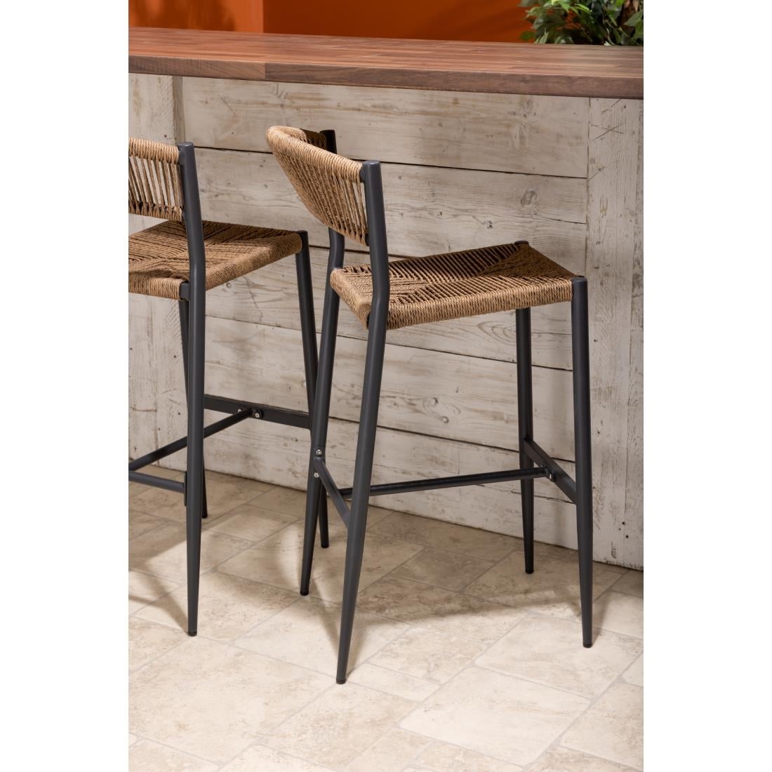 Bolero Eden PE gevlochten rattan outdoor barkrukken naturel (2stuks)
