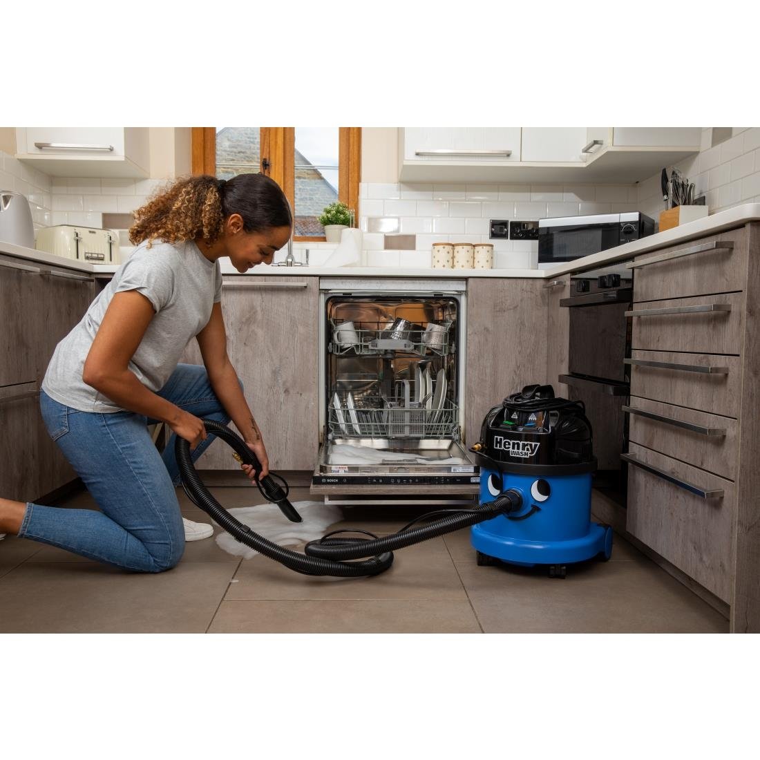 Numatic Sproei-Extractiemachine Stofzuiger Henry Wash Hvw370 Blauw Met Kit As6