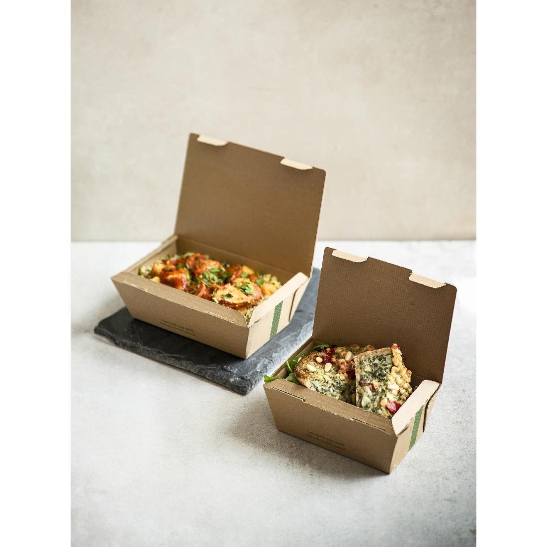 Vegware composteerbare ribkartonnen bakjes groot 60(H)x 130(B)x 195(D)mm (300 stuks)