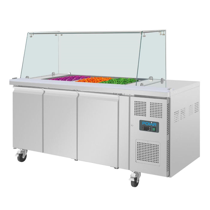 Polar U-serie driedeurs saladette met vierkant kuchscherm