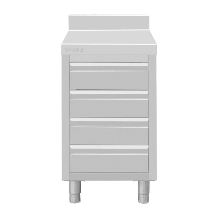 Vogue St/St Werkstation Met 4 Laden En Opstaande Rand Van 100 mm -900(H)X700(B)X500(D)Mm