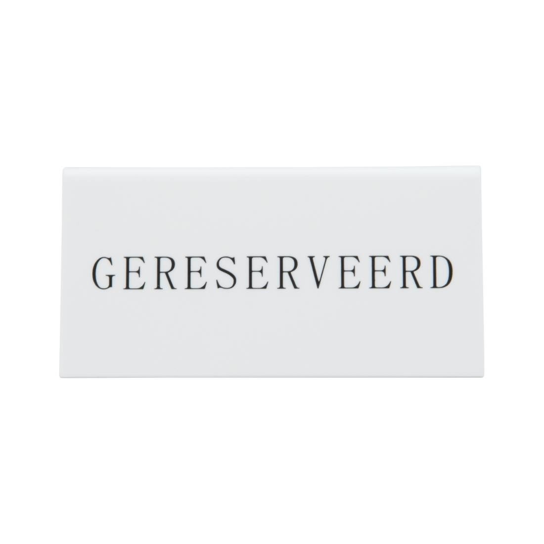 Securit Reservering tafelstandaards met Nederlands: 'Gereserveerd' Wit Acryl standaarden met zwart lettertype (box 5)