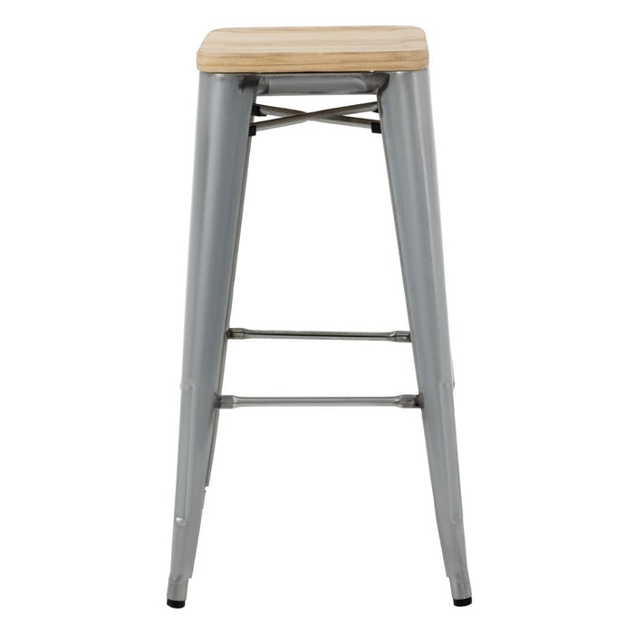 Bolero Bistro Hoge Krukken Met Houten Zitkussen, Gegalvaniseerd Staal (4 Stuks)