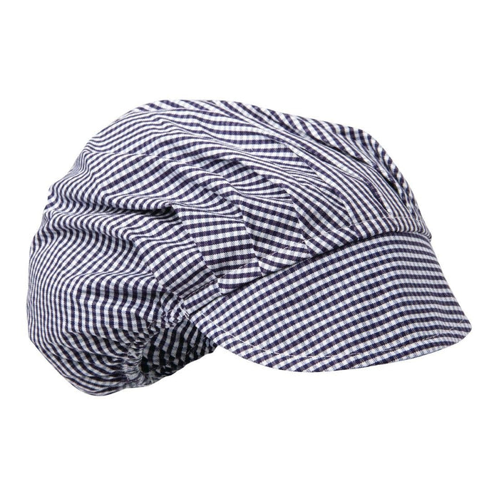Whites polykatoen koksmuts met klep blauw-wit geruit