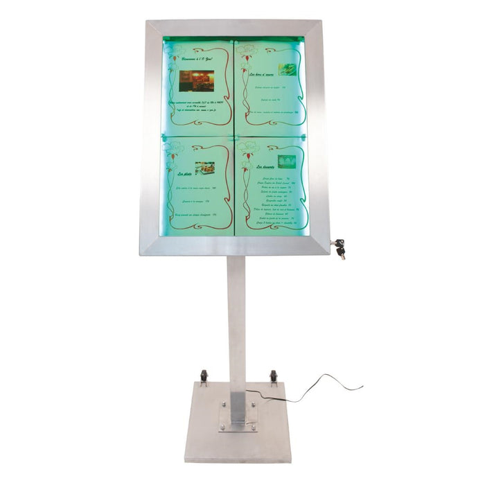 Securit RVS Gekleurd LED 4XA4 display met paal en voet